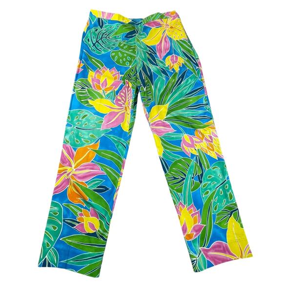 Lauren Ralph Lauren LRL 10 Green Floral Pants Leave Vacation Resort Side Zip 8 - Picture 1 of 8